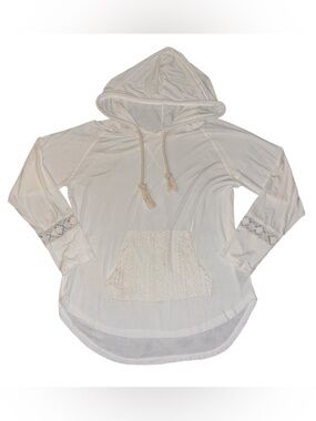 EUC POL by Anthropologie White Cream Crochet Pocket Lightweight Hoodie Large